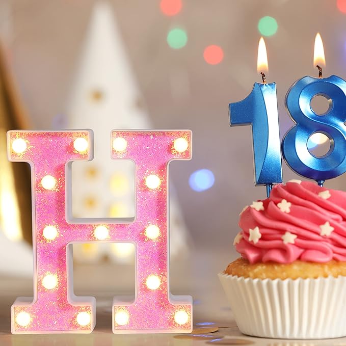 Foaky Pink Light up Letters，Pink Party Decorations,Girls Room Decor,Glitter Light Up Letters,Alphabet Letter Sign for Night Light Birthday Party Girls Gifts, Home Bar Decoration（I）