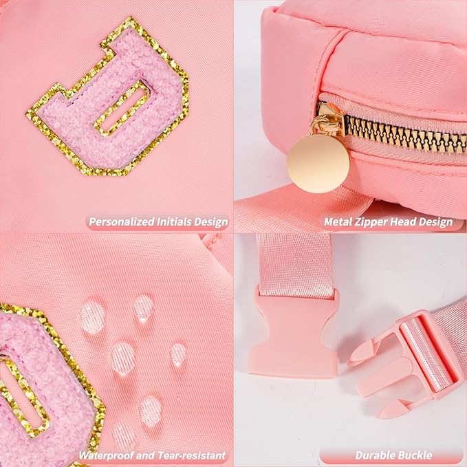 Mini Belt Bag Fanny Pack with Initials Letter Patch Small Crossbody Bags Cute Stuff Birthday Gifts for Teenager Girls Trendy Stuff for Teens - Initial D,Peach
