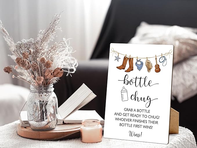 Baby Shower Games Bottle Chug Sign-8x11 Inches West Cowboy Wooden Sign Baby Gift for Baby Shower Gender Reveal Party, Gender Neutral Baby Bottle Shower Party Games Favors Supplies-11