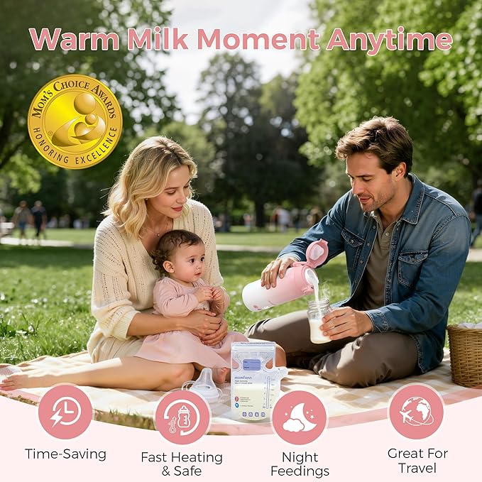 Portable Bottle Warmer for Travel, Dual Heating Modes for Breastmilk & Water, Portable Bottle Milk Warmer with Fast Heating & Long Battery Life, 10 Ounces Large Capacity (Pink)