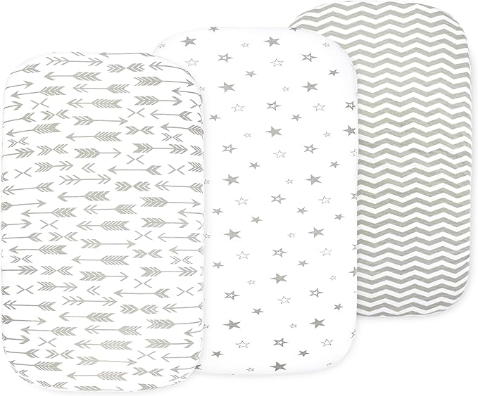3 Pack Organic Bedside Bassinet Sheets Compatible with Mika Micky, Baby Delight, Dream On Me, AMKE and Other Bassinet Mattress Pads Size Between 17-21 in Width, 29-33 in Length, and 1.5-4 in Thick