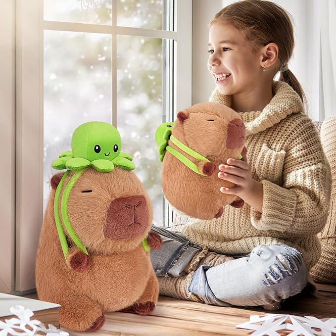 Achwishap Capybara Plush,Capybara Stuffed Animal Cute Plushies,Capybara Plush Toys,Kawaii Plushie Stuffed Toy with Octopus Backpack Plushies Gifts for Kids Adults(Capybara with Octopus Backpack,9.1”)
