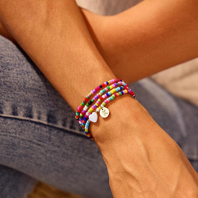 M MOOHAM 4PCS Initial Bracelets for Women Girls - Colorful Beaded Bracelet Heart Initial Bracelet for Women Stackable Layered Boho Bracelets Jewelry Gifts for Kids Teen Girl