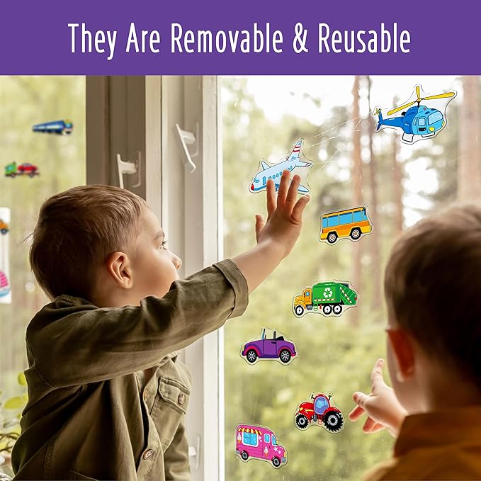 40PCS Vehicle Jelly Stickers, Transportation Tools Thick Window Door Clings Removable Reusable Gel Decals for Kids Toddlers Adults Home Classroom Nursery Party Supplies (Not Edible)