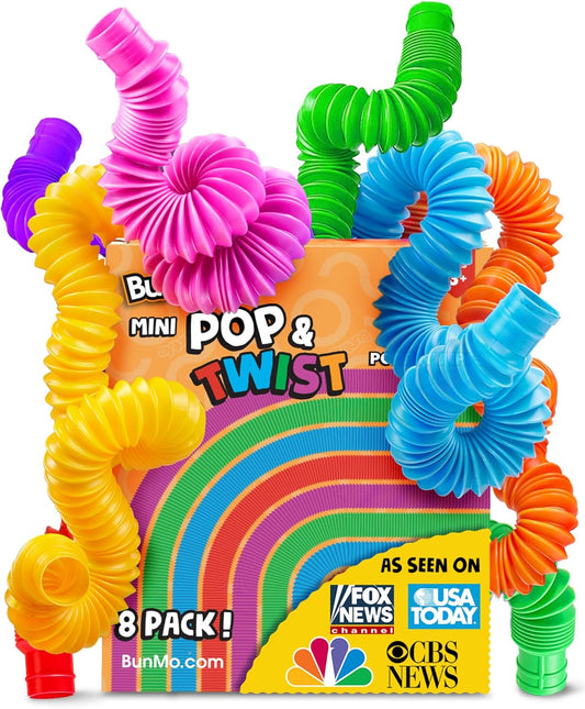 BUNMO Pop Tubes - Sensory Toys - Toddler Toys - Imaginative Play & Stimulating Creative Learning - Hours of Fun for Kids - Tons of Ways to Play - Connect, Stretch, Twist & Pop - 8 Pack Small