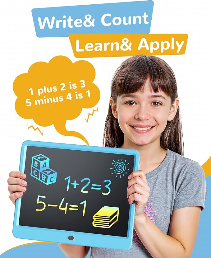 KOKODI LCD Writing Tablet, 12 Inch Colorful Toddler Doodle Board Drawing Tablet, Erasable Reusable Electronic Drawing Pads, Educational and Learning Toy for 3-6 Years Old Boy and Girls(Blue)