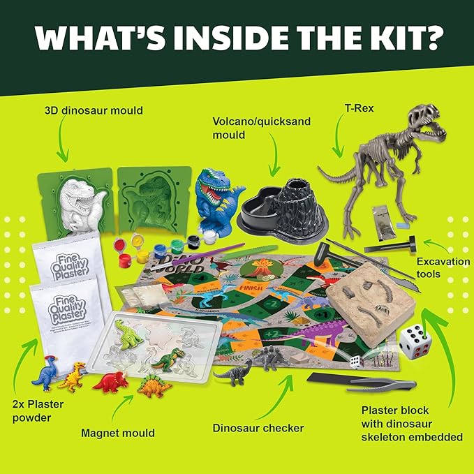 4M - STEAM Dinosaur World - Dig & Assemble Jurassic World Dinosaur Toys Volcano, Build Prehistoric Diorama, Includes Fossil Excavation Tools & Toy Dinosaurs - STEM Learning Kit for Kids Ages 5+