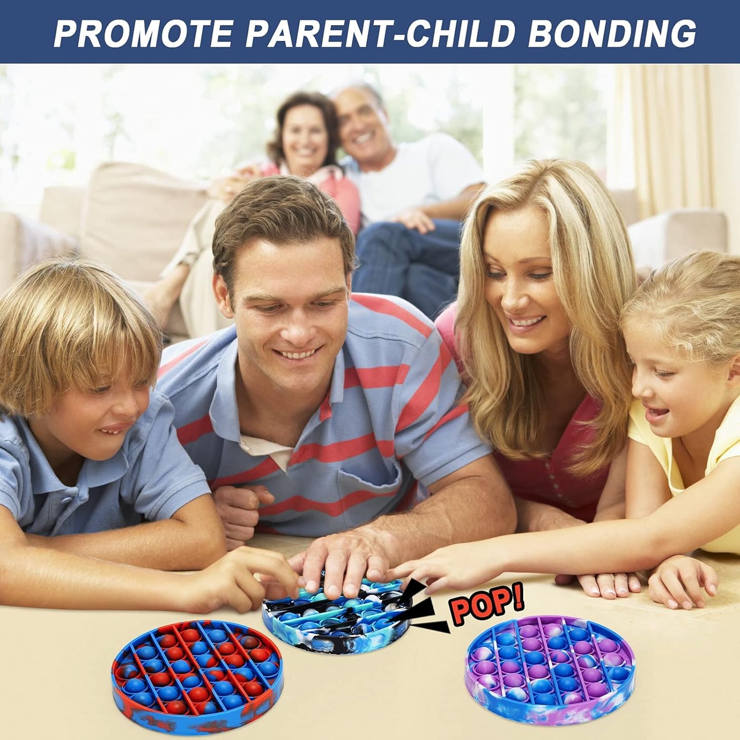 Pop It Fidget Toys - Bubble Tie Dye Fidgets Toys for Anxiety - Sensory Toys for Autism - Stress Relief Toys for Kids with ADHD - Food Grade Silicone 3 Pack Set, Push Pop Fidget Toy (Round)