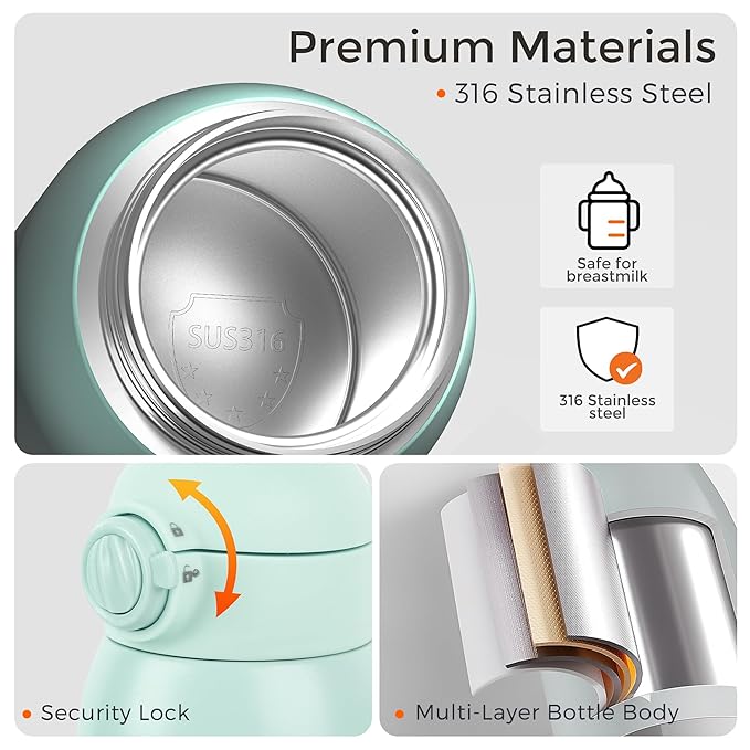 Portable Bottle Warmer for Travel, Dual Heating Modes for Breastmilk & Water, Portable Bottle Milk Warmer with Fast Heating & Long Battery Life, 10 Ounces Large Capacity (Green)