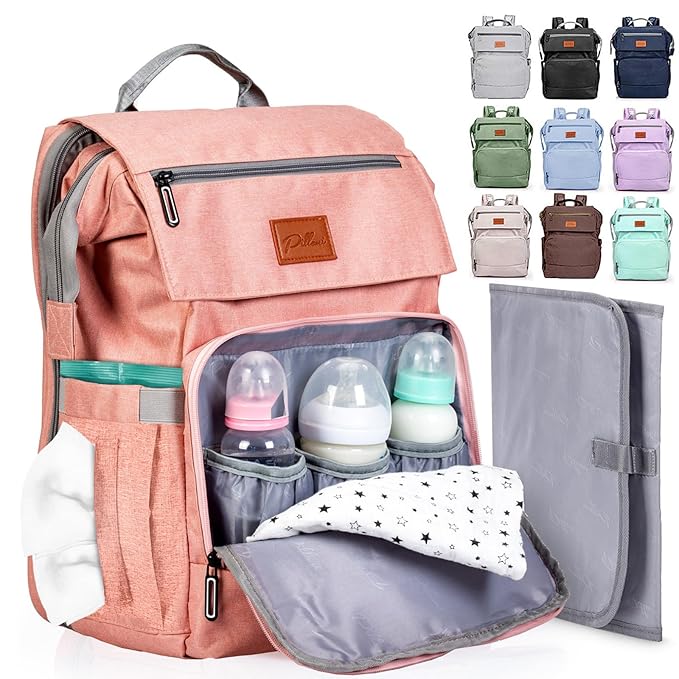 PILLANI Baby Diaper Bag Backpack - Large Bag for Boys & Girls, Waterproof Diaper Backpack - Travel Diaper Bags w/Changing Pad, Baby Registry Search & Shower Gifts - Essentials Must Haves Newborn Stuff