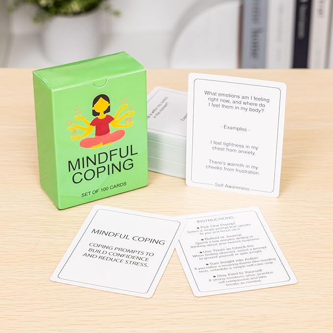 100 Mindful Coping Activity Cards – Self-Care & Stress Management Prompts for All Ages | Portable Travel Deck for Mental Wellness, Focus & Stress Relief