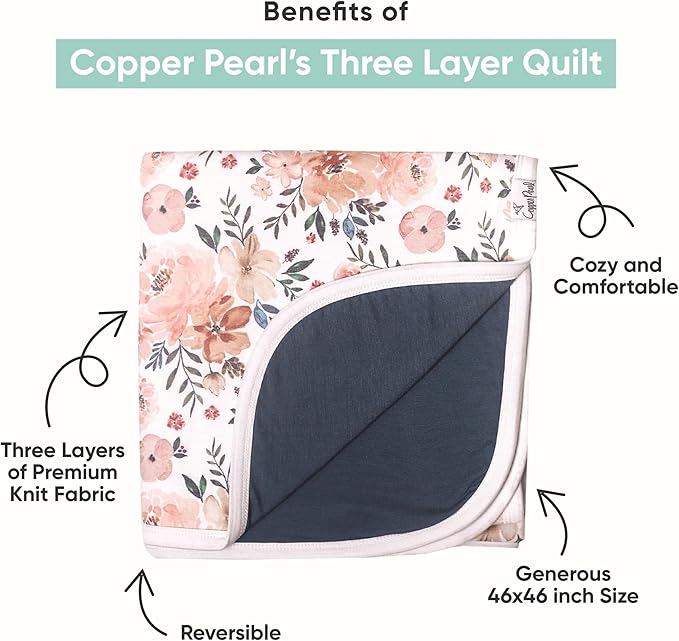 Copper Pearl Three-Layer Baby Blanket: Soft Baby Quilts for Boys and Girls | Breathable, Cozy, Toddler Blanket | Baby Quilt for Newborns | 46x46 Premium Polyester/Rayon | Ferra