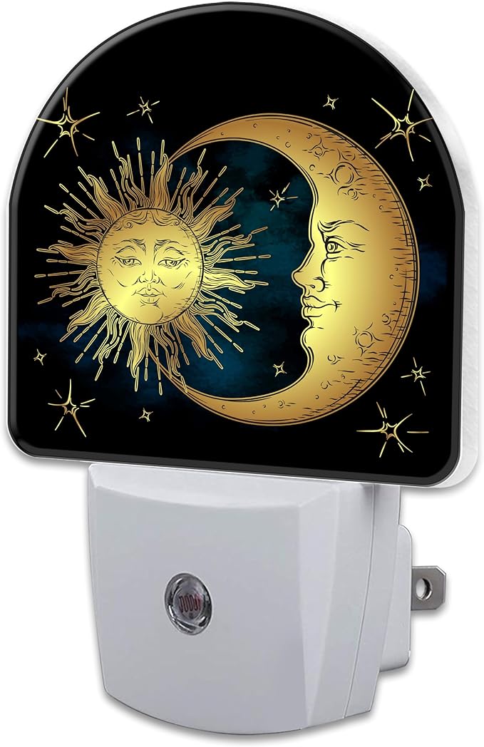 Crescent Moon and Stars Night Light Plug into Wall,Boho Sun Moon Dusk to Dawn Night Light Plug in,0.5w Energy Saving Sleep Friendly NightLight for Kids Boys Girls Home Decor