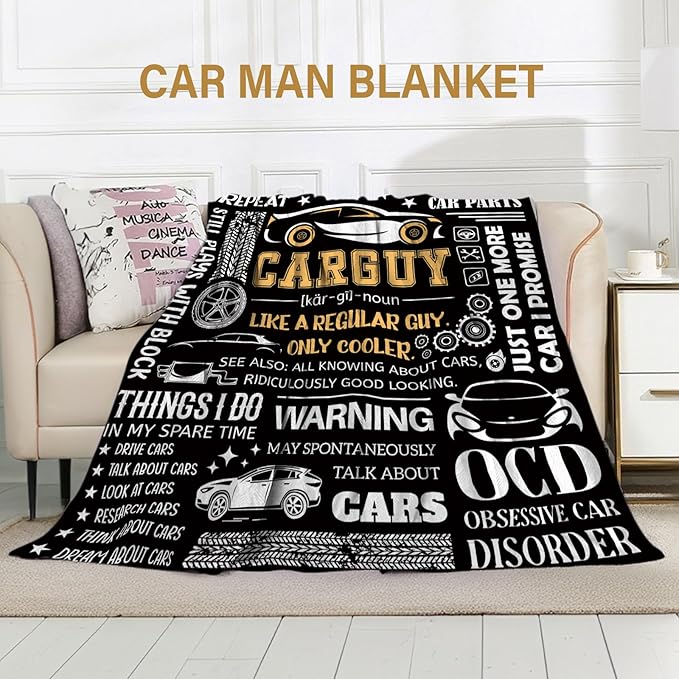 Car Guys Gifts for Men, Blanket Gifts for Dad on Fathers Day, Birthday for Son Grandpa Boys, Soft Thrown Blanket 50" X 60"