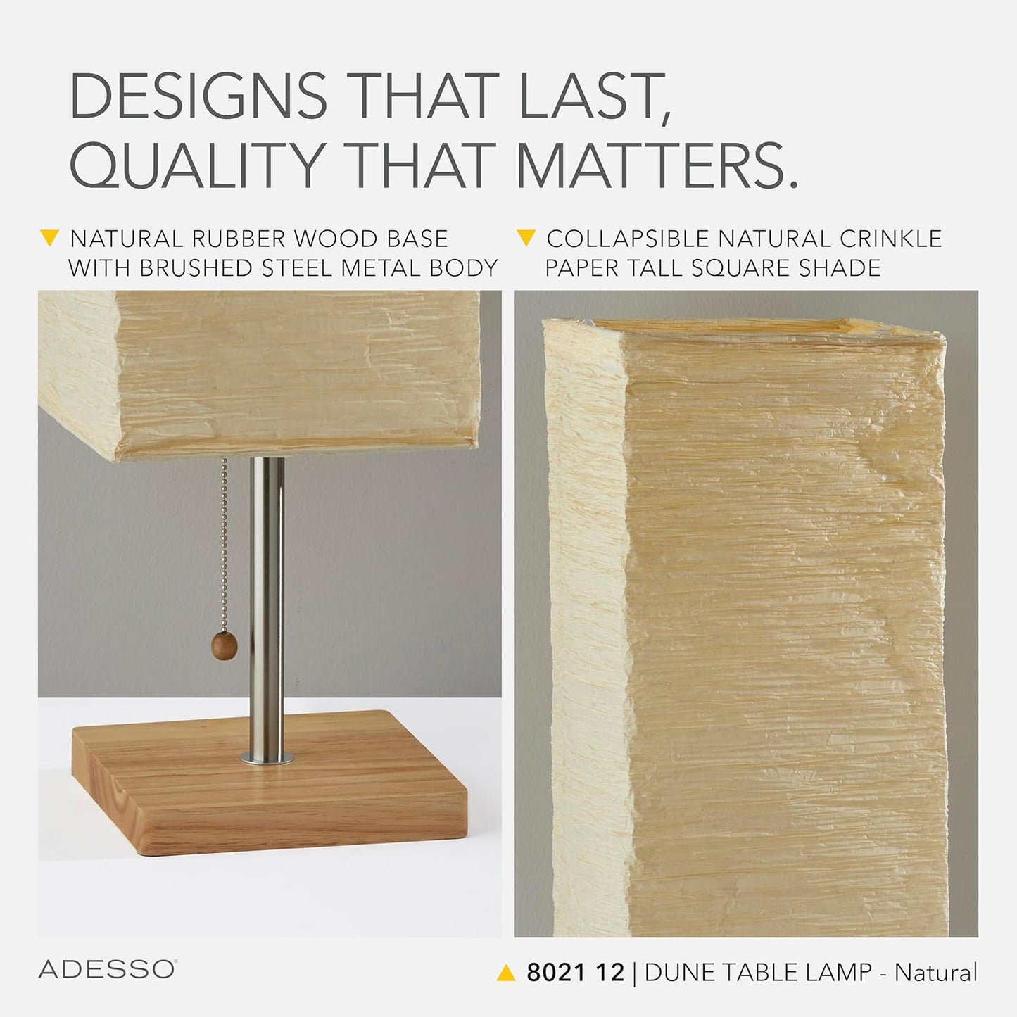 Adesso 8021-12 Dune Table Lamp, 25 in., 100 W Incandescent/ 26W CFL, Natural Rubber Wood/Steel Accents, 1 Table Lamp , White