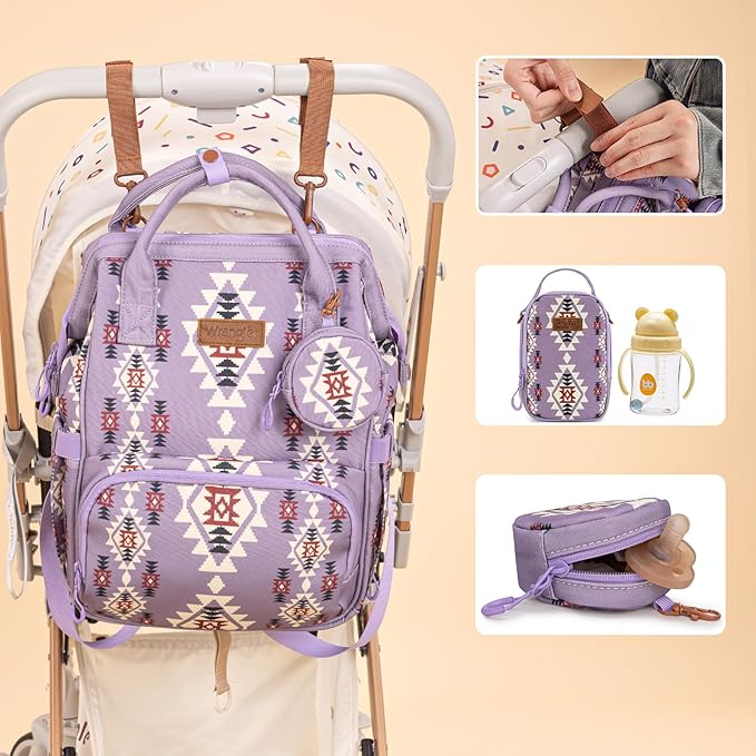 Montana West Wrangler Callie Diaper Bag Backpack with Pacifier Case, Crossbody Bottle Bag and Stroller Straps Western Pattern Multifunction Baby Travel Bag Set WG2215-9110LV