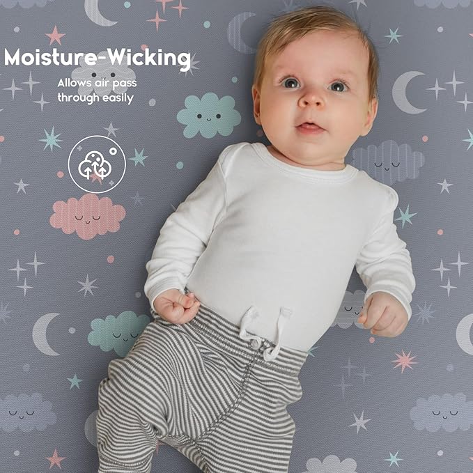 Yoofoss Pack and Play Sheets Fitted, Mini Crib Sheets 2-Pack for Pack N Play Mattress, Stretchy Playard Sheet, Soft and Breathable (Cloud)