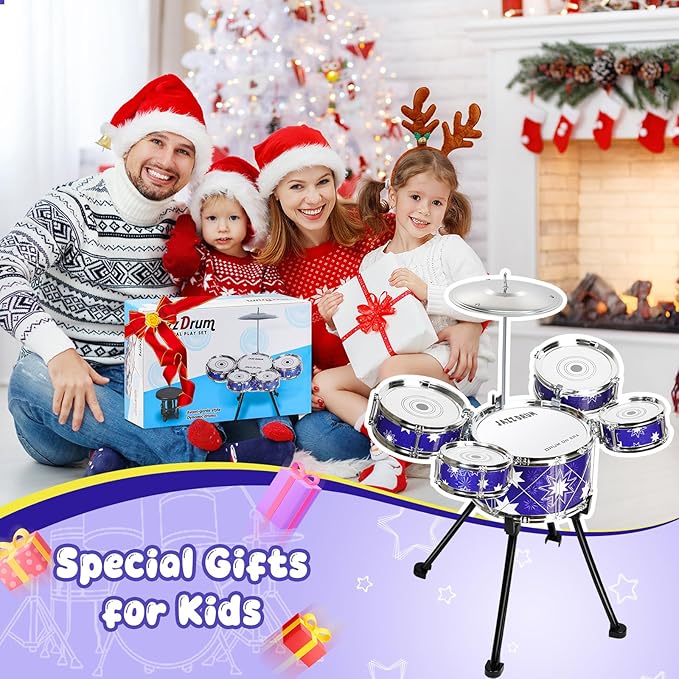 Upgraded Drum Set for Toddler Toy Ages 2-4 Kids Jazz Drums Kit with Stool Musical Instrument Toys for 3 4 5 Year Old Girls Boys Gifts