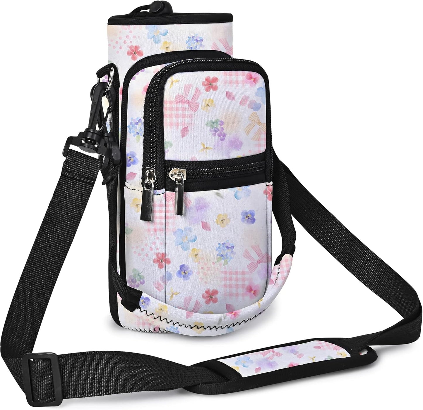 25/32/40/64oz Water Bottle Bag Holder Carrier-Insulated Crossbody Sling Case Sleeve with Strap & Pockets for Men Women Gym Cycling Travel Walking Hiking Camping