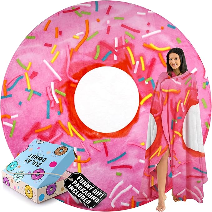 Zulay Giant Double Sided Glazed Donut with Gift Box Packaging - Novelty Blanket for Adults & Kids - Soft Flannel Round Glazed Donut Blanket for Indoors, Outdoors, Travel, Home, 285 GSM - 60 Inches