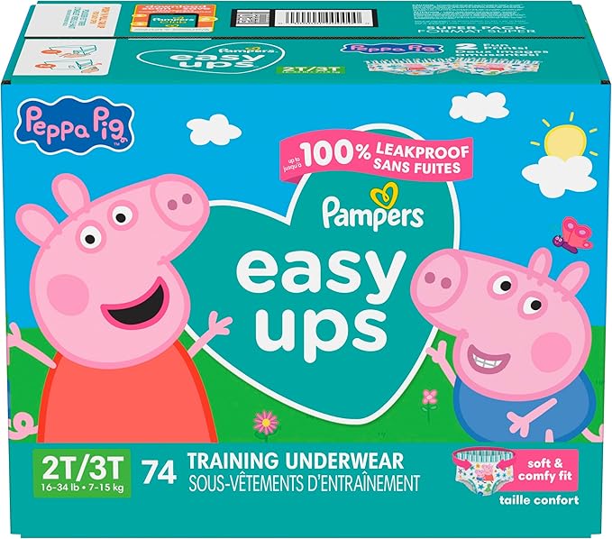 Pampers Training Pants - Easy Ups Girls & Boys - Size 2T-3T, 74 Count, Peppa Pig Potty Underwear (Packaging May Vary)