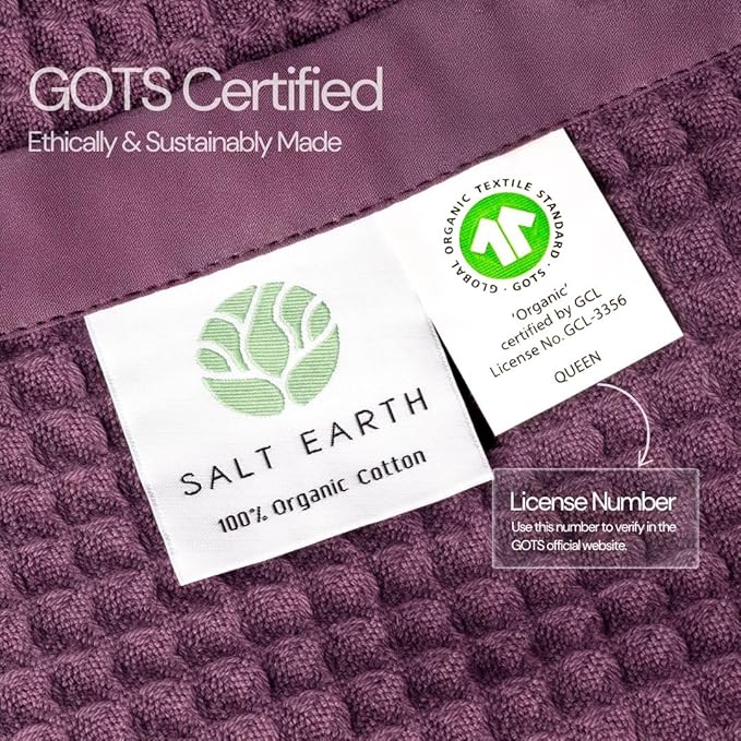 Salt Earth GOTS Certified 100% Organic Cotton Throw Blanket, 108"X90" Blankets & Throws for Bed, Throw Blanket for Couch,Modern & Cozy Blanket, All Season Waffle Blanket, Soft Blanket (Plum Perfect)