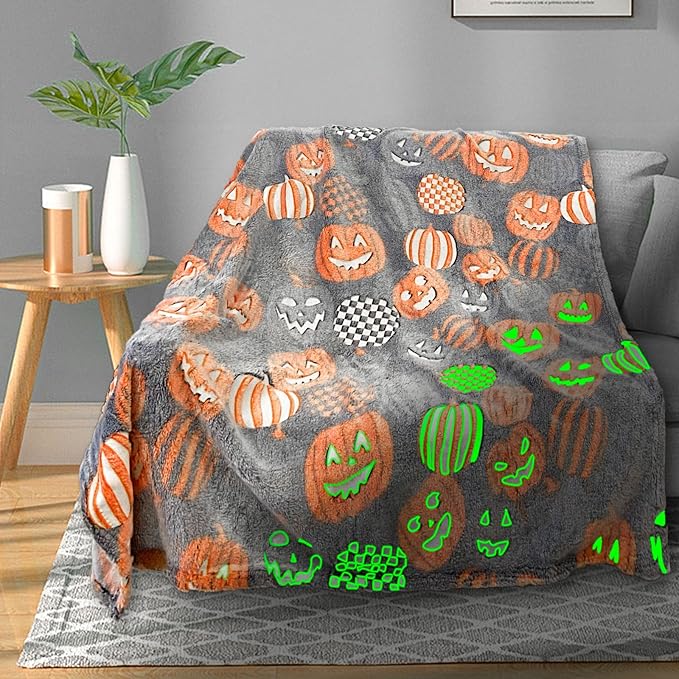 TEHALK Cute Halloween Pumpkin Blanket - Spooky Fall Throw for Kids, Teens, Women, Men - 40"x60"