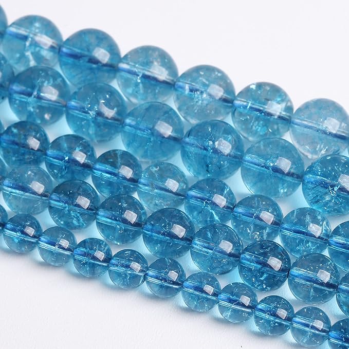 10mm 36PCS Blue Crystal Crackle Quartz Stone Spacer Round Loose Beads for Jewelry Making DIY Bracelet 15 inches Strand