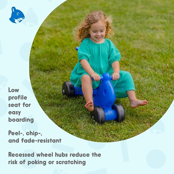 Careplay 2-in-1 Squirrel Push & Ride-on Toy, Indoor & Outdoor Use, Low Profile Seat, Recommended for Children up to 50lbs, Durable Construction, Made in The USA, Blue