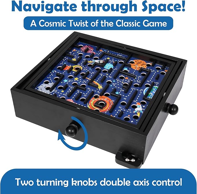 'STERLING Games Wooden Labyrinth Space Shuttle Theme Tilt Maze Game with Marble Ball and 60 Waypoints for 6 Years Up, 13.5" x 13" Board