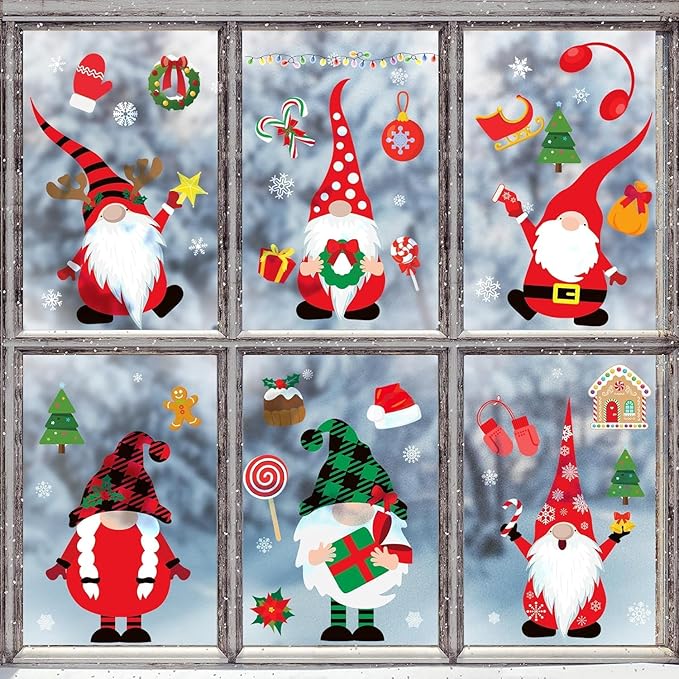 Joy Bang 320 PCS Christmas Window Clings, Christmas Window Stickers Decorations Gnome Snowflake Xmas Decals Decor for Glass Window Home Office Indoor