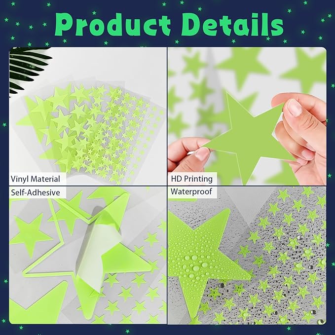 Glow in The Dark Stars Wall Stickers - 6 Sheets 307 Pcs Glowing Wall Decals Ceiling Stickers, Stick on Stars Glow in The Dark for Baby Kids Bedroom Wall Decor