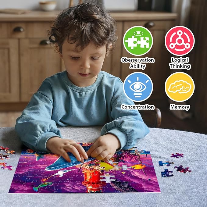 100 Piece Puzzles for Kids Ages 4-6 6-8 - Fantastic Creatures Collection Puzzle for Kids Ages 8-10 Large Piece Puzzles for Seniors Adults Jigsaw Puzzles Educational Gifts for Girls Boys Toys 4 Packs