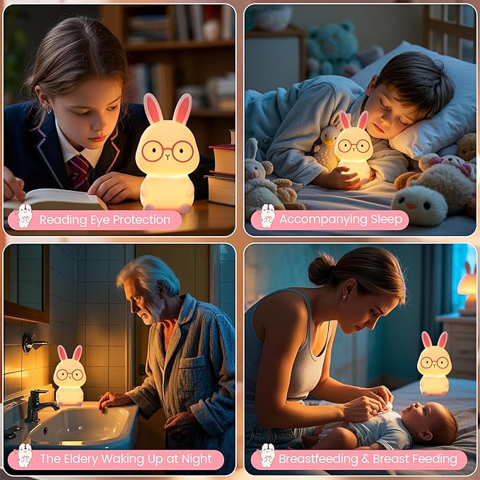 Bunny Lamp for Kids,Rabbit Night Light with Color Changing, Rechargeable LED Nightlight for Easter Gift,Silicone Bedside Touch Lamp,3 Levels Dimmable/Timmer Nursery Bedroom Light, Baby Room Decor