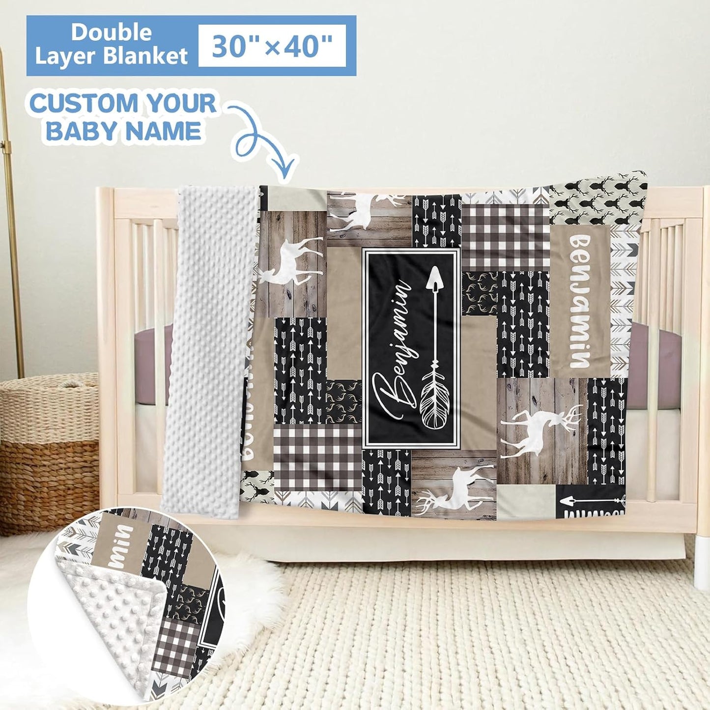 Personalized Woodland Deer Crib Set - 5 Pcs Nursery Bedding Set With Double Layer, Soft Bedding Sets For Boys, Girls, Toddlers, Infants