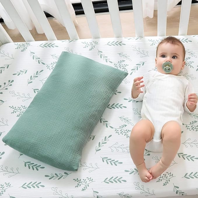 JELLYMONI 4 Pack Muslin Toddler Pillowcase for 13x18 Pillow, 100% Cotton Baby Pillow Case Cover for Bed, Toddler Cot and Travel, Soft & Breathable Baby Kids Envelope Pillowcase, No Pillow