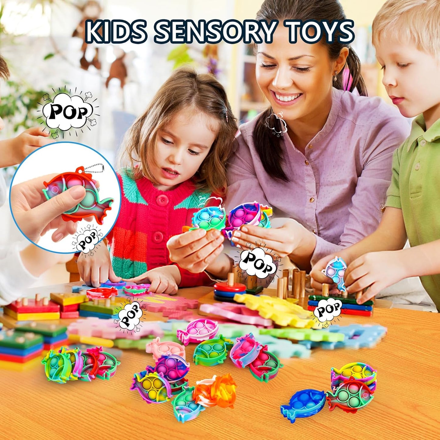 Pop Fidget Toys Bulk Its Birthday Party Favors for Kids 12 PCS Cute Fish Mini Pop Keychain It Fidget Toy Packs Fidgets for Classroom Prizes for Kids Christmas Stocking Stuffers for Kids Sensory Toys