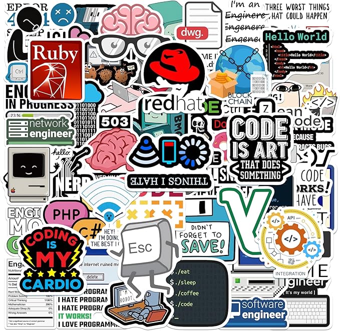 100PCS PCS Programming Stickers Funny, Vinyl Waterproof for Water Bottle Laptop Luggage Guitar Gifts for Teens Girls Kids Adult Students Funny