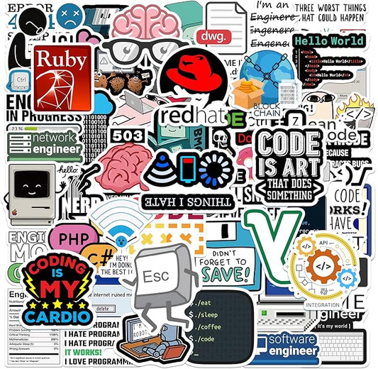 100PCS PCS Programming Stickers Funny, Vinyl Waterproof for Water Bottle Laptop Luggage Guitar Gifts for Teens Girls Kids Adult Students Funny