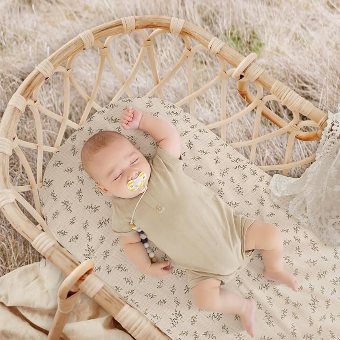 lulumoon Muslin Bassinet Sheets Baby: Cotton Bassinet Sheets Fitted for Boys and Girls - Bassinet Mattress Sheets for Oval Rectangle or Hourglass