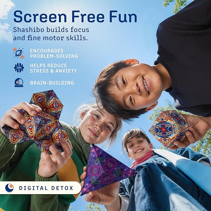 Shashibo Shape Shifting Box - Award-Winning Fidget Toy w/ 36 Rare Earth Magnets - Fidget Cube Transforms Into Over 70 Shapes, Sensory Toy Gift for Kids, Teens, and Adults (Spaced Out)