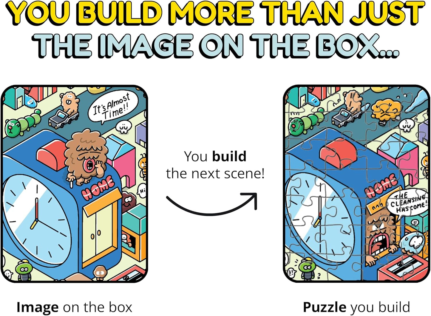 Jigsaw Puzzles 1000 Pieces - Magic Mystery Story Secret Ending Puzzle - Perfect Game Night for Adults & Kids - Cartoon City Building Theme Sci-Fi (Turbo 3000)