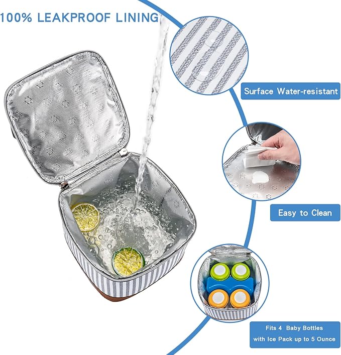 Breastmilk Cooler Bag with Ice Pack Fits 4 Baby Bottles Up to 5 Ounce, Baby Bottle Cooler Bag Great for Nursing Mom Daycare, Straps