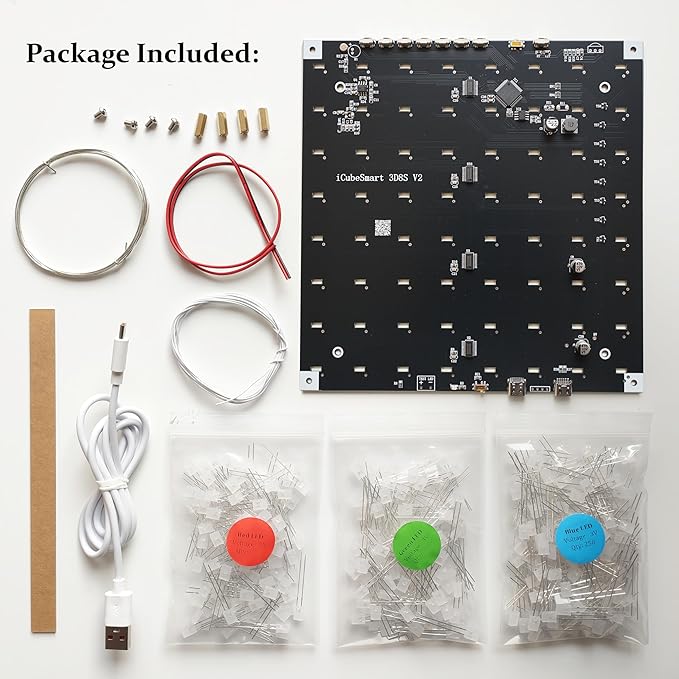 iCubeSmart 3D LED Cube DIY Electronics Kit 8x8x8 - Soldering Project and Learning Kit (3D8S-MULTI)