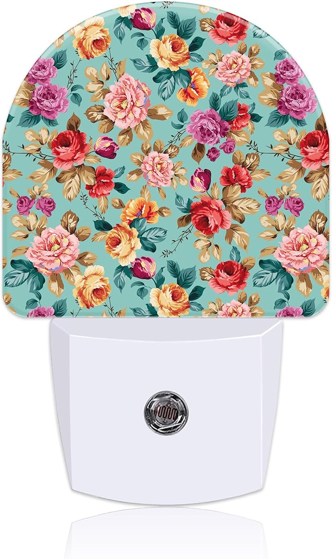 Plug in Night Lights Retro Pink Red Flowers Nightlight Plug Into Wall Dusk to Dawn Sensor LED Night Light for Kid Girls Boys Women Men Room Decor, Hallway, Kitchen, Bathroom, Nursery, Stairs