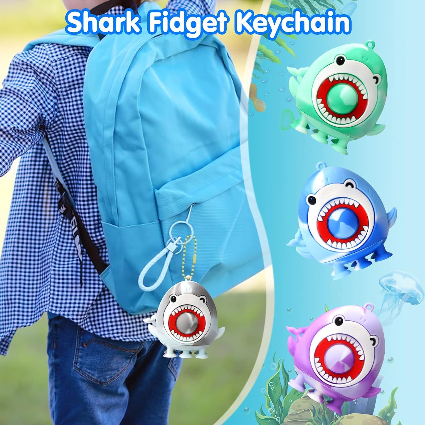 4 PCS Shark Party Favors for Kids,Silicone Shark Suction Bath Toys,3D Shark Pop Fidget Toys Sensory Toys,Stress Relief Desk Toys,Party Favors Shark Toys for Kids