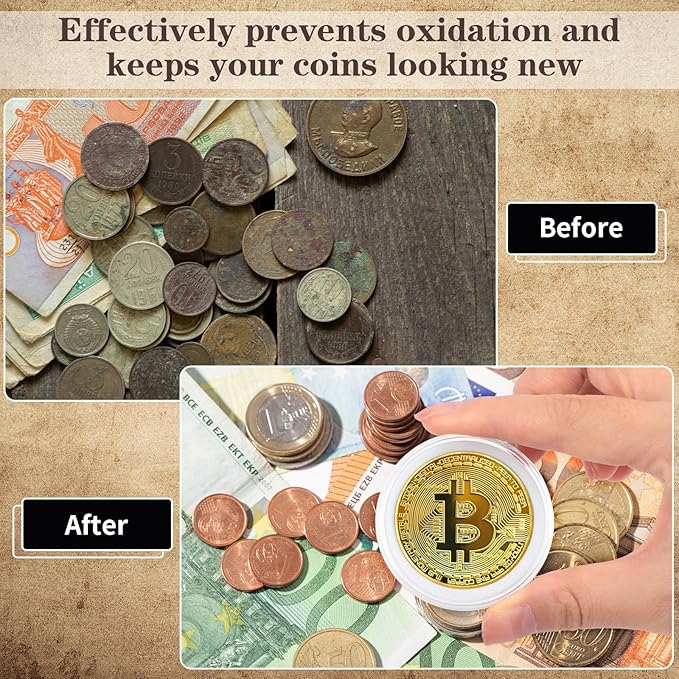 100PCS Silver Dollar Coin Holder, Clear Coin Capsules, Coin Holders for Collectors, Plastic Coin Case for Morgan Silver Dollar, Coin Protectors with Adjustable Gasket (17/20/25/27/30/33/38/40mm)