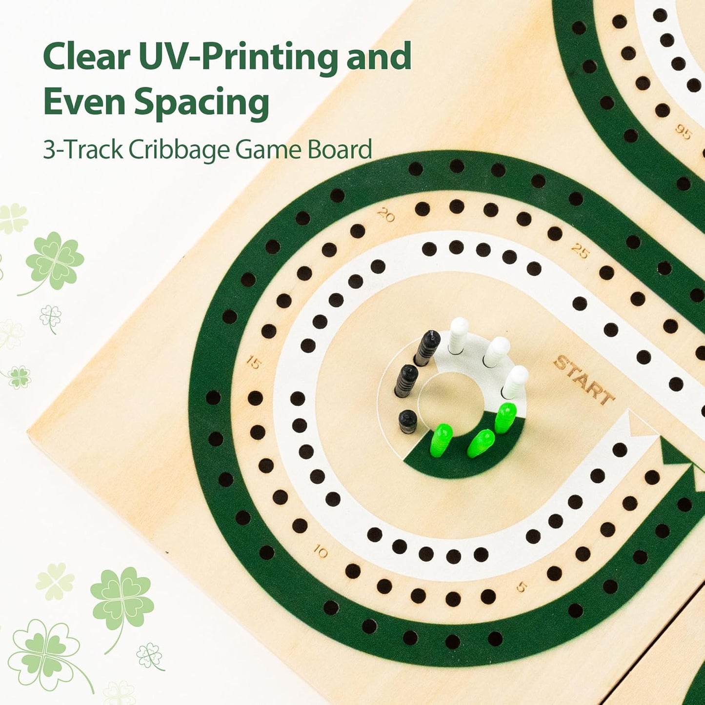 Foldable Wooden Cribbage Board Set, Unique 3-Track Travel Board with Storage & Magnetic Closure, 9 Multi-Colored Pegs, Full Playing Card Deck, Portable Family Game for Adults, Kids, Gatherings & Gifts