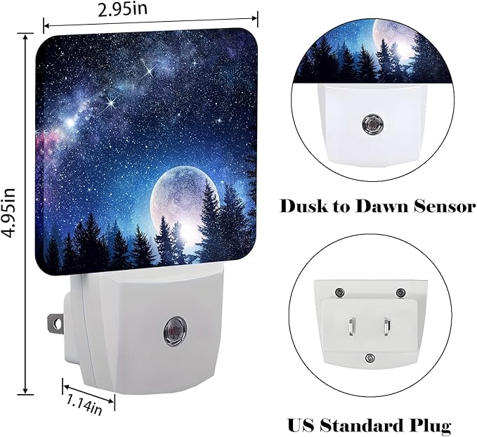 Sea Stars and Moon Night Light,Plug Into Wall for Boys Girls Bedroom Decorative Square Night Light Lamp 0.5w Sleep Friendly