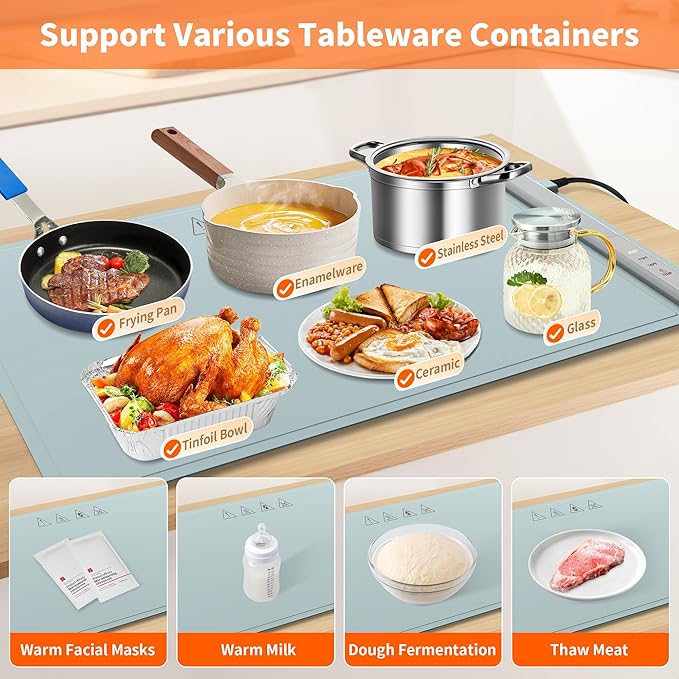 Food Warming Mat Electric Warming Tray, Fast Full Surface Heating with 3 Temperature Level, Rollable Silicone Heating Pad Food Warmer for Parties, Gatherings, Buffet, Countertop, Daily Use